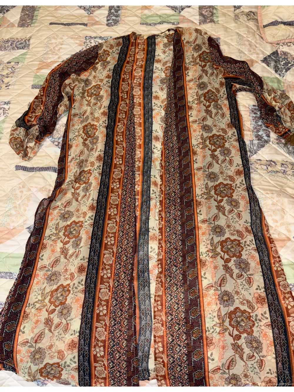 Liberty Love Floral Stripe Cardigan in Cream, Brown & Orange